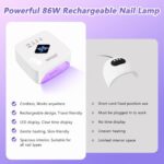 Cordless Rechargeable UV LED Nail Lamp, LKE 86W UV Light for Gel Nails UV Nail Light Nail Dryer with 3 Timer Setting Display Auto Sensor Professional Quick Dry Gel Polish Curing Lamp for Salon & Home