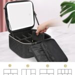 Relavel Makeup Bag with Light Up Mirror, Makeup Case Travel Cosmetic Bags Brush Organizer Storage Box, Rechargeable Vanity Mirror with 3 Color Lights, High Frame Mirror Protection (Quilted Black)