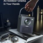 Outdoor Projector, Emotn H1 Portable Projector with Rechargeable Battery, Native 1080P HD Mini Projector with WiFi and Bluetooth, 250 ANSI Lumen 240″ Display Movie Projector for Home Theater