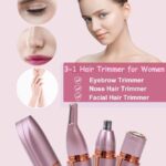 Scienbeauty Facial & Eyebrow Hair Remover Nose Ear Hair Trimmer, 3 in 1 USB Rechargeable Painless Hair Removal Kit with 3 Replaceable Rinseable Grooming Heads for Women