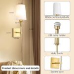 Bailoch Gold Rechargeable Battery Operated Wall Sconces Set of 2, Cordless Dimmable Battery Powered Wall Lights with Remote, Wireless Wall Lamp Lighting Fixture for Bedroom Living Room