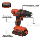 BLACK+DECKER 20V MAX Cordless Drill and Driver, 3/8 Inch, With LED Work Light, Battery and Charger Included (LDX120C)