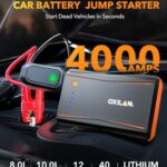 OXILAM Jump Starter, 4000A Peak Car Battery Jumper Starter Portable, Up to 10L Gas and 8L Diesel Engines, 12V Jumper Cables with Battery Pack, Power Bank, 600 LM LED Flashlight, Orange