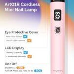 Melodysusie Handheld UV Light for Gel Nails, ART01R Cordless Gel X Nail Lamp Rechargeable with LCD Display, Eye-Protective Cover Flash Cure Nail Dryer for Rhinestone Glue Decoration DIY at Home Pink