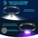 COSOOS 2IN1 UV Headlamp Flashlight Black Light, Rechargeable LED Hand Free Blacklight 395nm Mini Headlight with White & Ultraviolet Light, Detector for Pet Dog Cat Urine Stain,Bed Bug,Scorpions Finder