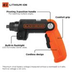 BLACK+DECKER 4V MAX* Cordless Screwdriver with LED Light (BDCSFL20C), Black