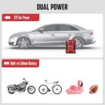 Dual-Power Cordless Tire Inflator Portable Air Compressor, Rechargeable Battery Powered Tire Pump with USB Charge, 150PSI 12V Car DC Electric Air Pump with Digital Pressure Gauge for Car, Bike, etc