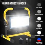 Tresda 100W COB Rechargeable Work Light, 7000LM Cordless LED Work Lights, Waterproof Portable Flood Light with Stand for Outdoor Camping, Hiking, Garage, Car Repairing, Workshop Job Site Lighting