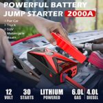 Inorising Car Jump Starter 2000A (for up to 6.0L Gas or 4.0L Diesel Engine) 12V Car Battery Booster Pack, Portable Power Bank Charger with Built-in LED Bright Light & Compass for Automotive, Boat