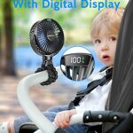 SWEETFULL Portable Stroller Fan, LED Display 6000mAh Battery Operated Mini Clip Fan, 4 Speed Rechargeable Small Personal Fan Handheld Desk Cooling Fan For Car Seat Crib Treadmill Travel(Black)