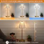 Touch Table Lamp, Stepless Dimming Crystal LED Lamp with 3 Modes, Rechargeable Battery Powered Small Nightstand Lamp, Metal Modern Cordless Bedside Lamps for Bedroom, Read, Office, Home Bar (Gold)