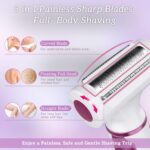 Electric Lady Shaver with 3D Floating Head, 4in1 Women Razors for Arm Leg Face Pubic Area, Cordless Hair Removal Bikini Trimmer for Women with 4 Detachable Heads, Waterproof Wet/Dry Use Rechargeable