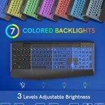 Wireless Keyboard with 7 Colored Backlits, Wrist Rest, Phone Holder, Rechargeable Ergonomic Computer Keyboard with Silent Keys, Full Size Lighted Keyboard for Windows, MacBook, PC, Laptop (Black)