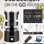 Citrus Juicer Machines Rechargeable – Portable Juicer with USB and Cleaning Brush for Orange, Lemon, Grapefruit