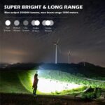 Rechargeable Flashlights 250000 Lumens, Super Bright LED Flashlight High Lumens with USB Cable, 5 Modes Waterproof Flashlight Powerful Flash Light for Camping Hiking