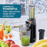 Elite Gourmet Masticating Juicer Machines, 12-inch Juicer, Masticating Cold Press Juicer Machines, Juicer for Vegetables and Fruits, Easy to Clean Juicer, Charcoal Grey