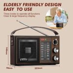 JEUJUG Radio Portable AM FM Radio Vintage/Retro, Bluetooth5.1 Speaker?Built-in Rechargeable Battery, Plug in Wall or D Battery Operated Radio PU Leather Handle with Aux in/Headphone Jack