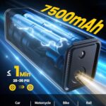 Tire Inflator Portable Air Compressor – Lamicall 150 PSI Cordless Car Air Pump, 4X Faster Pump with Rechargeable Battery, 12V DC, Digital Pressure Gauge, LED Light, For Auto, Bike, Motorcycle, Ball