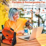 Camping Fan Rechargeable, 10400mAh Portable Battery Operated Camping Fan for Tents, Hangable USB Silent Camping Fans with LED Lantern, Suitable for Fishing, Camping, Bedroom, Workplace (Orange)