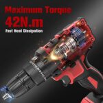 Cordless Drill Driver Set 21V, Bamse Power Drill Kit with 2.0AH Battery, Hammer Drill with 372 In-lbs Max, 25+3 Position, 2 Variable Speed, 3/8” Keyless Chuck, Fast Charger and 23PCS Accessories