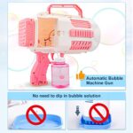 Upgraded Bazooka Bubble Gun with Built-in Bubble Solution, Bubble Machine Gun with Light? 9000+ Bubbles Per Min Bubbles for Kids and Toddlers Outdoor Toys, Birthday Gift for Girls and Boys-Pink