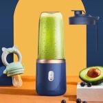 Portable Fruit Juicer for Shakes and Smoothy USB Rechargeable with 6 Blades Easy to Clean Handheld Personal Fruit Juicer for Sports Travel and Outdoor (blue)