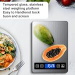 GRAM PRES Food Scale Rechargeable, 22lb Digital Kitchen Scale Weight Grams and oz with Timer & Hold Function for Cooking Baking, 1g/0.1oz Precise Graduation, Stainless Steel and Tempered Glass