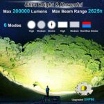 NiaoChao Rechargeable Spotlight, 200000 Lumens Led Spot Lights Handheld Large Flashlight Super Bright Outdoor Solar Spotlights Searchlight with Cob Light, 6 Modes, IPX5 Waterproof