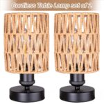 ALL FORTUNE Cordless Rechargeable Outdoor Table Lamps, Battery Operated Wireless Table Lamp, Stepless Dimmable for Patio, Living Room, and Bedroom (Bulb Included) Black- Set of 2