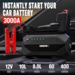 GREPRO Car Jump Starter, 3000A Car Battery Jump Starter Battery Pack (10L Gas & 8.0L Diesel Engines), 12V Battery Booster, Jump Box with Jumper Cables, Car Battery Jumper with LED Light