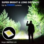 Rechargeable Flashlights High lumens, 250000LM Powerful Tactical Flashlights, 5 Modes LED Flashlight Zoomable, Brightest Flashlight Waterproof, Handheld Flash light for Emergencies, Camping, Hiking