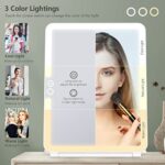 Large Makeup Mirror, Travel Lighted Makeup Mirror, 3 Color Lighting, Rechargeable 2000mAh Battery, Portable Ultra Slim Vanity Mirror, Travel Essential for Women