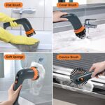 AIRSEE 5 in 1 Electric Spin Scrubber, Bathroom Scrubber, Rechargeable Power Scrubber for Bathtub/Kitchen/Grill/Tile/Floor/Sink/Window Track, Cordless Spin Scrubber with 2 Speeds and 5 Brush Heads