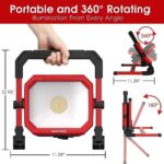 CRAFTSMAN 4500LM 46W LED Work Light, Wet Rated, 450W Equivalent, 5ft 1.52m Cord with Plug, 4000K, Fold-Flat Design, 360° Rotating Head, Portable Working Lights for Workshop Garage, Construction Site