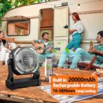 AddAcc 20000mAh Battery Operated Fan, Portable Rechargeable Desk/Camping Fan with Light and Hook, 270° Pivot 4 Speeds Battery Powered Outdoor Fan for Tent Car Trip Sleep Hurricane Power Outages…