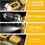 JayLene 21V Cordless Drill Set, Power Drill 59Pcs with 3/8 Inch Keyless Chuck, 25 3 Clutch Electric Drill with Work Light, Max torque 45Nm, 2-Variable Speed & 2 Batteries and Fast Charger