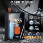 Lazyshine Portable Air Pump for Car Tires, 150 PSI Tire Inflator Cordless with LED Light, Rechargeable Auto Shut-off Air Compressor 2X Fast Inflation Tire Pumps for Car Bike Motorcycle Ball