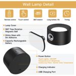 myclong LED Wall Sconces, Wall Mounted Lamps with Remote Control Rechargeable, 360 ° Rotation 8 Brightness Reading Light, Touch Control, Suitable for Kids Study. (1-Pack)