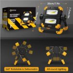 EEFOW Rechargeable LED Work Light: 2 Pack Worklight, 5000mAh Battery Powered Portable 2000 Lumen Shop Light with Stand, 360°Rotation Folding, 2 COB 6500K Cordless Trouble Light for Workshop (20W)