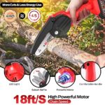 Mini Chainsaw, RLSOO Upgraded 4-Inch Battery Powered Cordless Chainsaw, Portable One-Handed Rechargeable Electric Chainsaw for Tree Trimming Branch Wood Cutting?2 Batteries, 3 Chains Included?